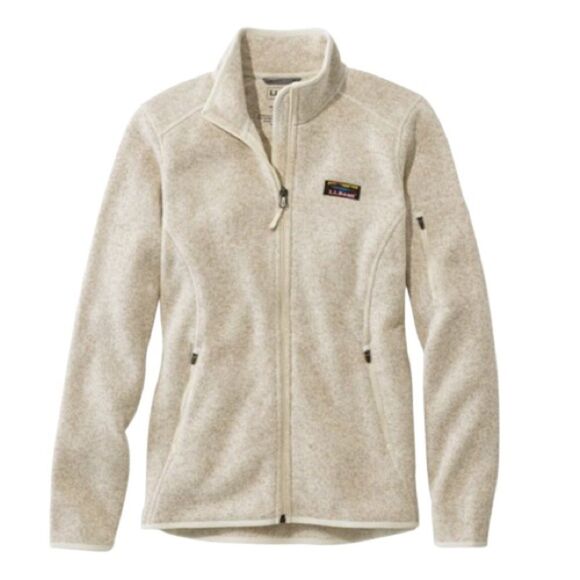 L.L.Bean Sweater Fleece Full-Zip Jacket Cream Beige Outdoor Casual - Picture 1 of 7